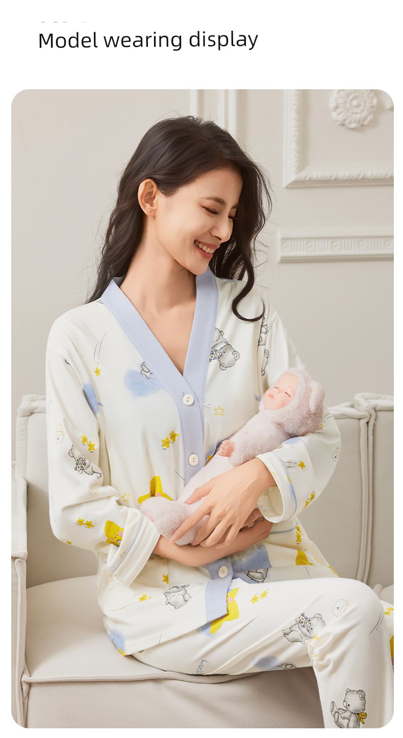 Postpartum Clothing Spring and Autumn Maternity Home Wear Set Plus Size Nursing Pajamas for Pregnant Women Summer — 19