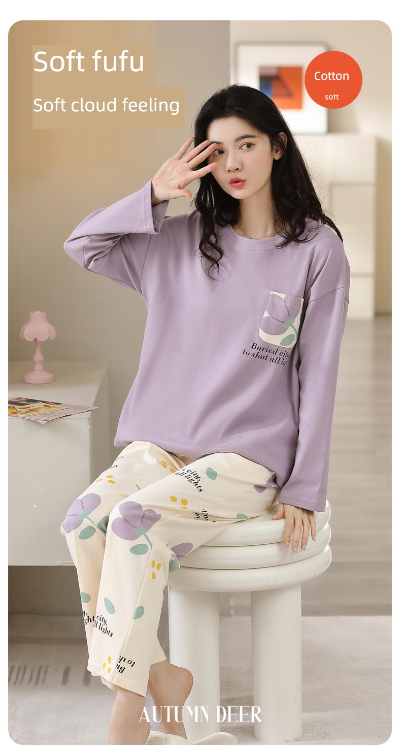 pure cotton Condom fashion Round neck female Big size Cartoon pajamas