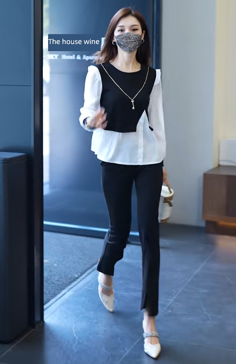 ma'am Chiffon shirt autumn Flared trousers fashion suit