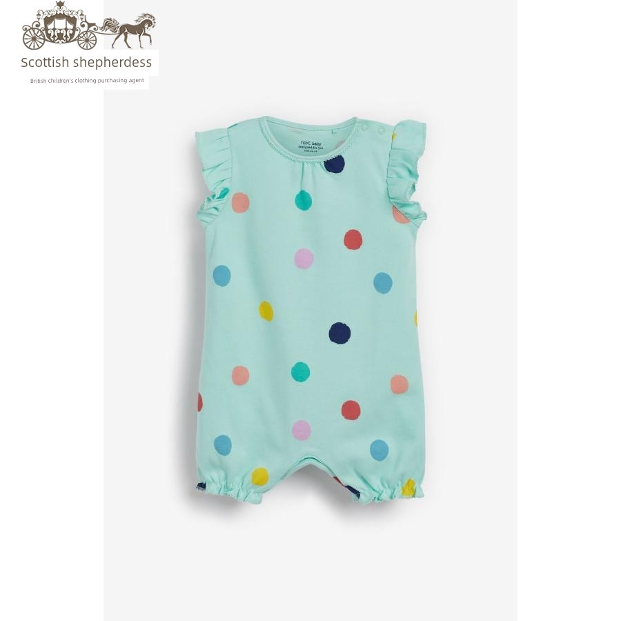 In-Stock Next Children's Clothing for Girls, Pink Floral Bird Print Sleeveless Short-Sleeve Romper Jumpsuit — 8