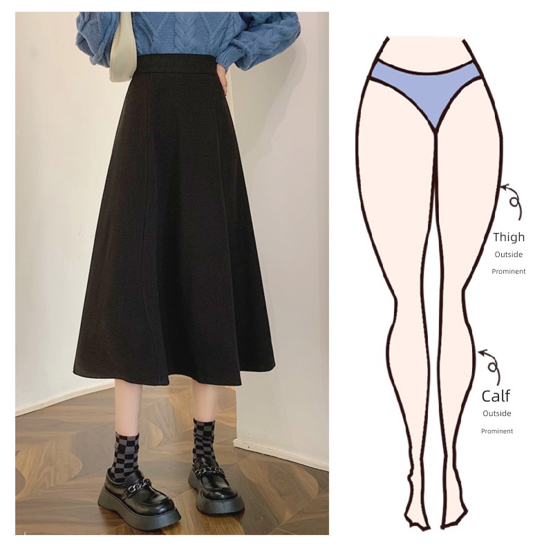 Wool Autumn and winter Big swing Show thin Pleat High waist skirt