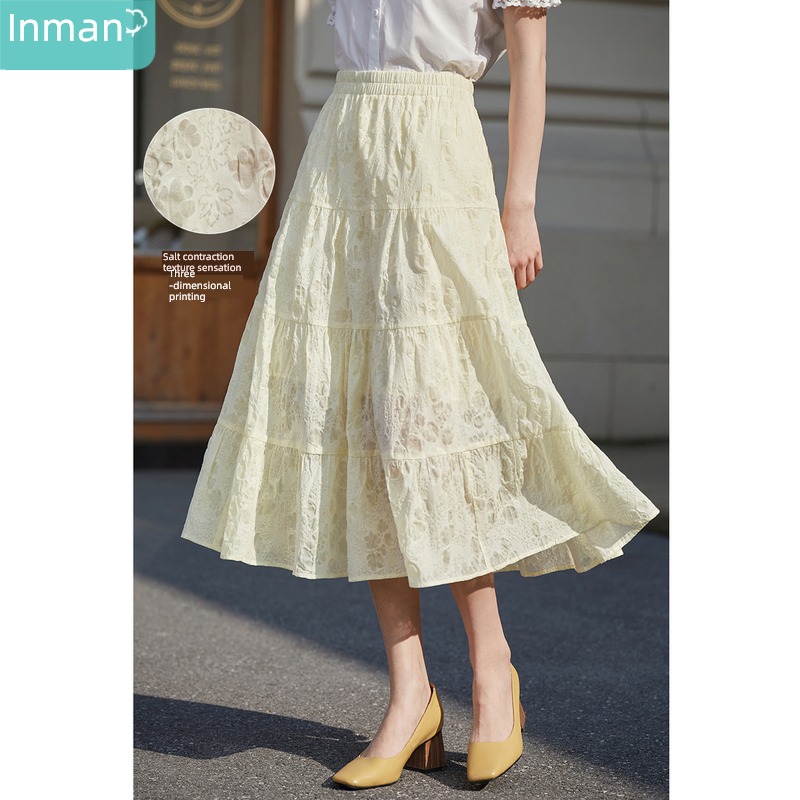 Inman  jacquard weave ma'am easy pure cotton A word skirt