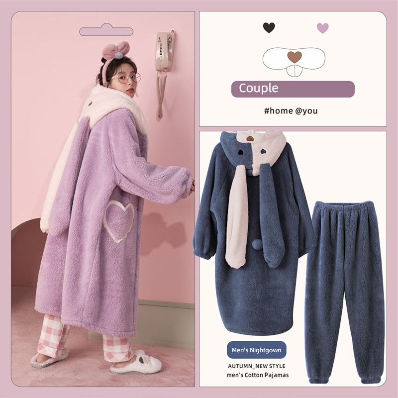 Autumn and winter Coral velvet rabbit female man lovers pajamas