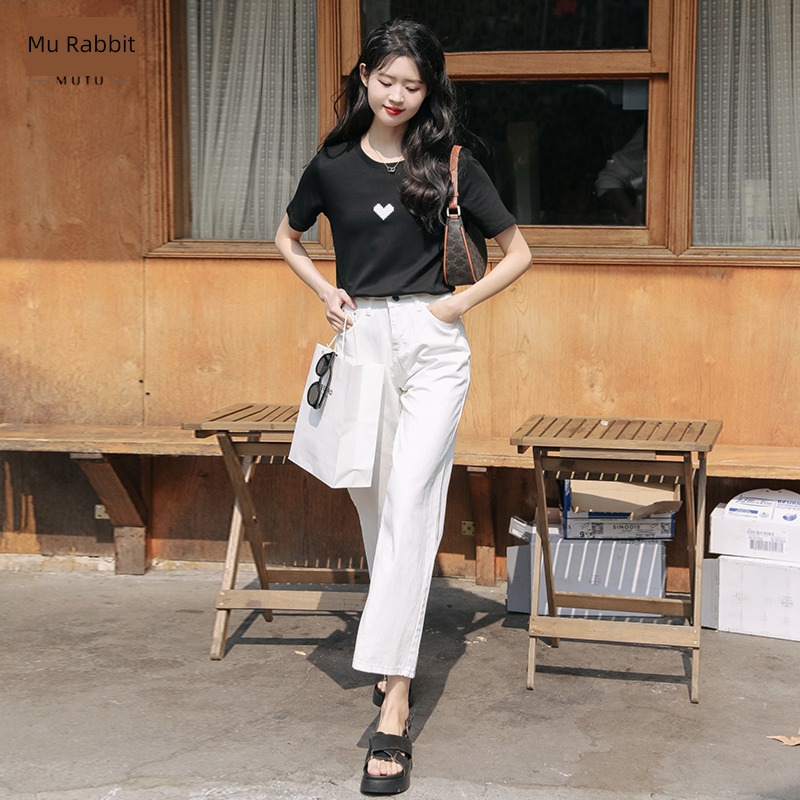 Moxa rabbit ins little chap white High waist Jeans