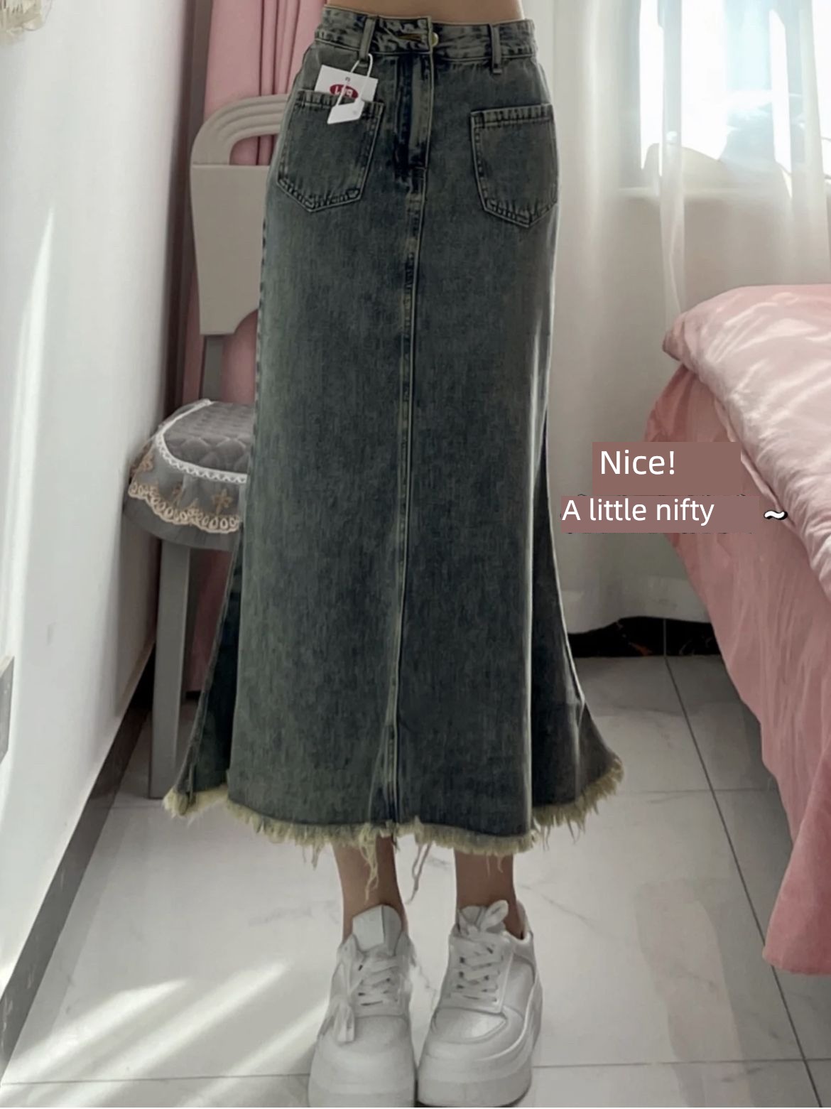 Retro Big size Fat mm Medium and long term cowboy skirt