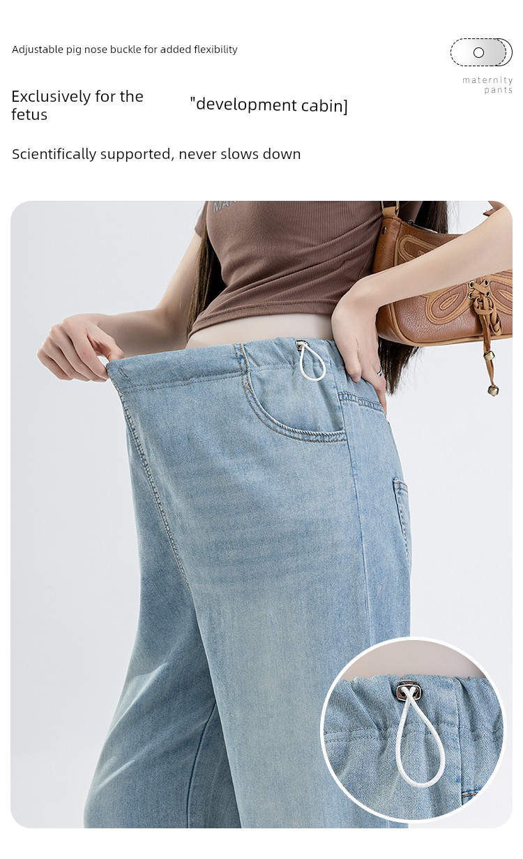 Maternity Pants Summer Wear, Lightweight and Loose Wide-Leg Tencel Jeans, Summer Casual Pants Without Belly Support for Petite Sizes — 4