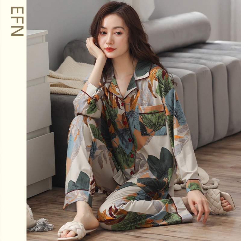 pure cotton autumn Women Thin money middle age mom pajamas