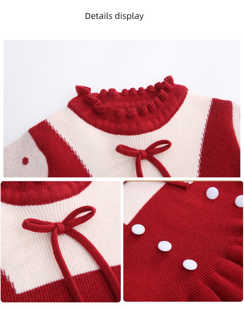 Foreign style baby thickening knitting children princess Wool dress