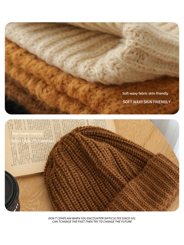 Coarse wool Hat female Autumn and winter easy Big head circumference