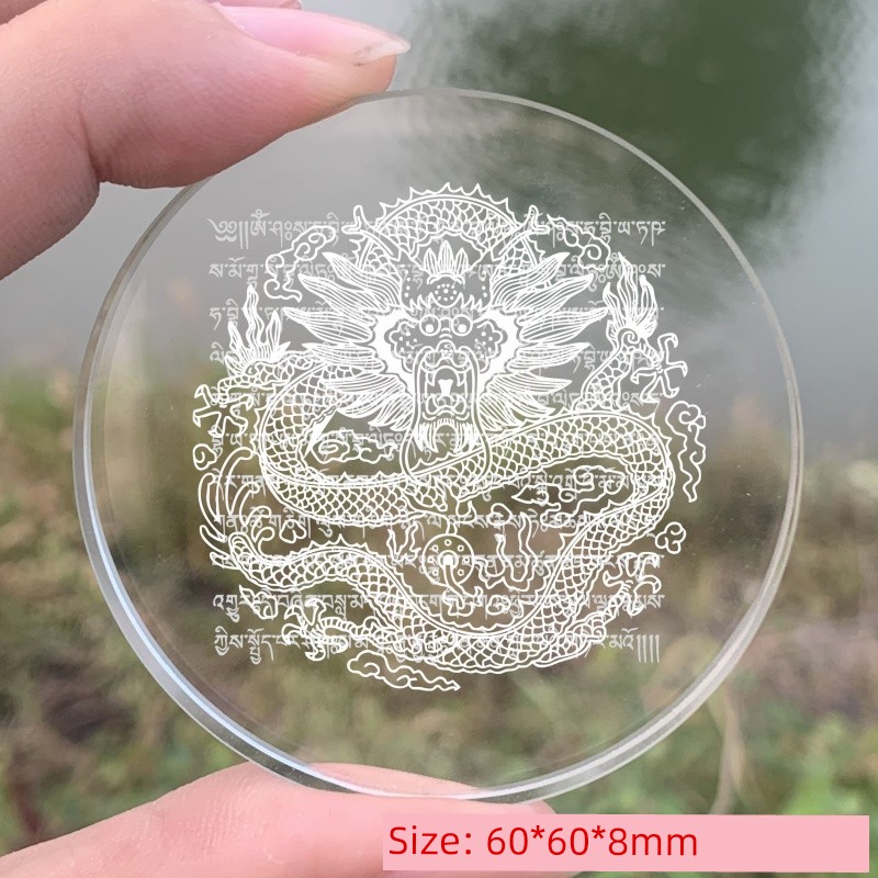 Manufacturer's Crystal Dragon Plaque for Release and Offering, with Mani Stone Dragon King Mandala for Water Release, Double-Sided Internal Carving