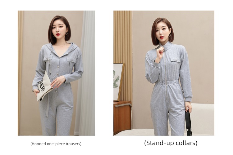 work clothes Leisure fashion Solid color spring and autumn zipper Jumpsuit