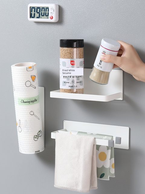 Kitchen magnetic storage rack enamel board wall storage rack multiple wall hanging multi-purpose free hole-free refrigerator magnet rack