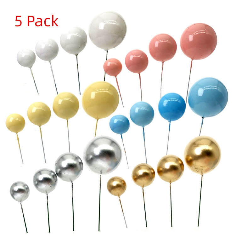 Golden Ball Silver Ball Cake Decoration Card 5 Pack Colorful Balloon Pattern Birthday Party Dessert Bar Layout Baking Accessories