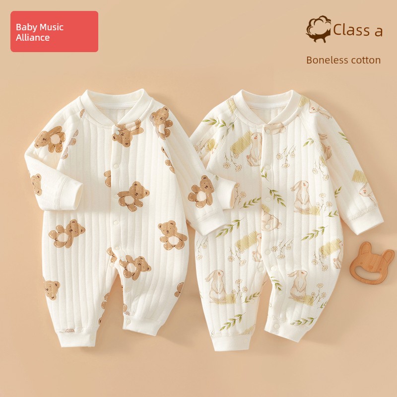 Baby Clothes, Winter Clothing for Newborn Babies from 0 to 3 Months, Newborn Infants and Toddlers, Class a Cotton Early Autumn Quilted Jumpsuit — 7