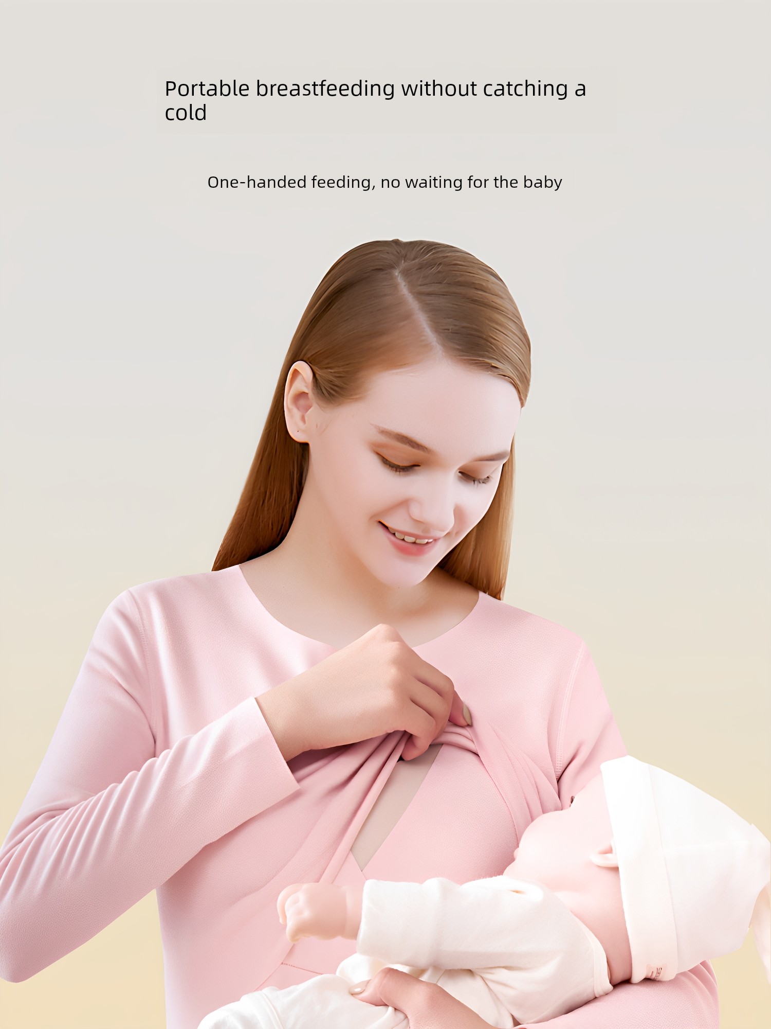 Breastfeeding Top Tops Pure Cotton Maternity Thermal Underwear Autumn and Winter Nursing Pajamas Confinement Clothing Bottoming Shirt with Chest Pad — 2