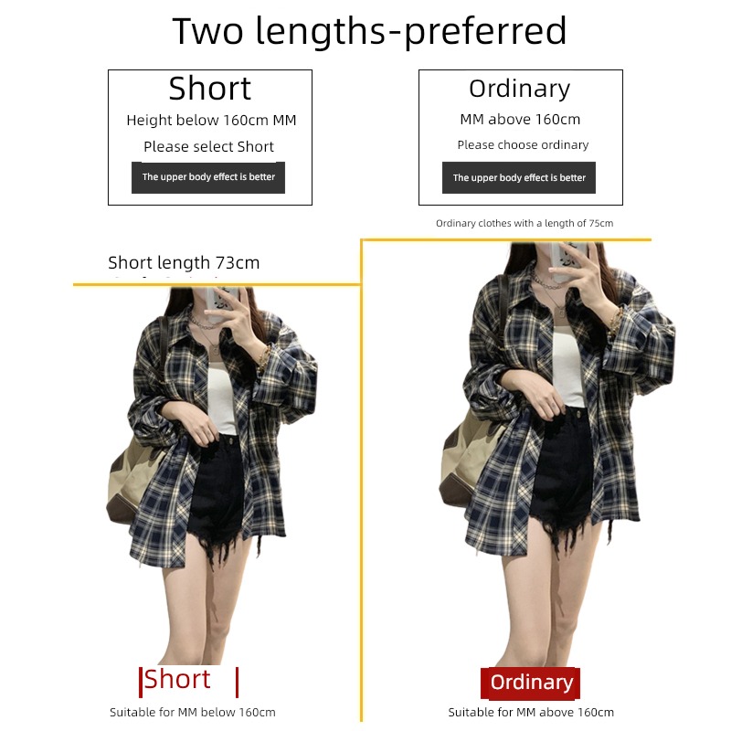 spring and autumn easy Long sleeve Overlapping wear loose coat lattice shirt