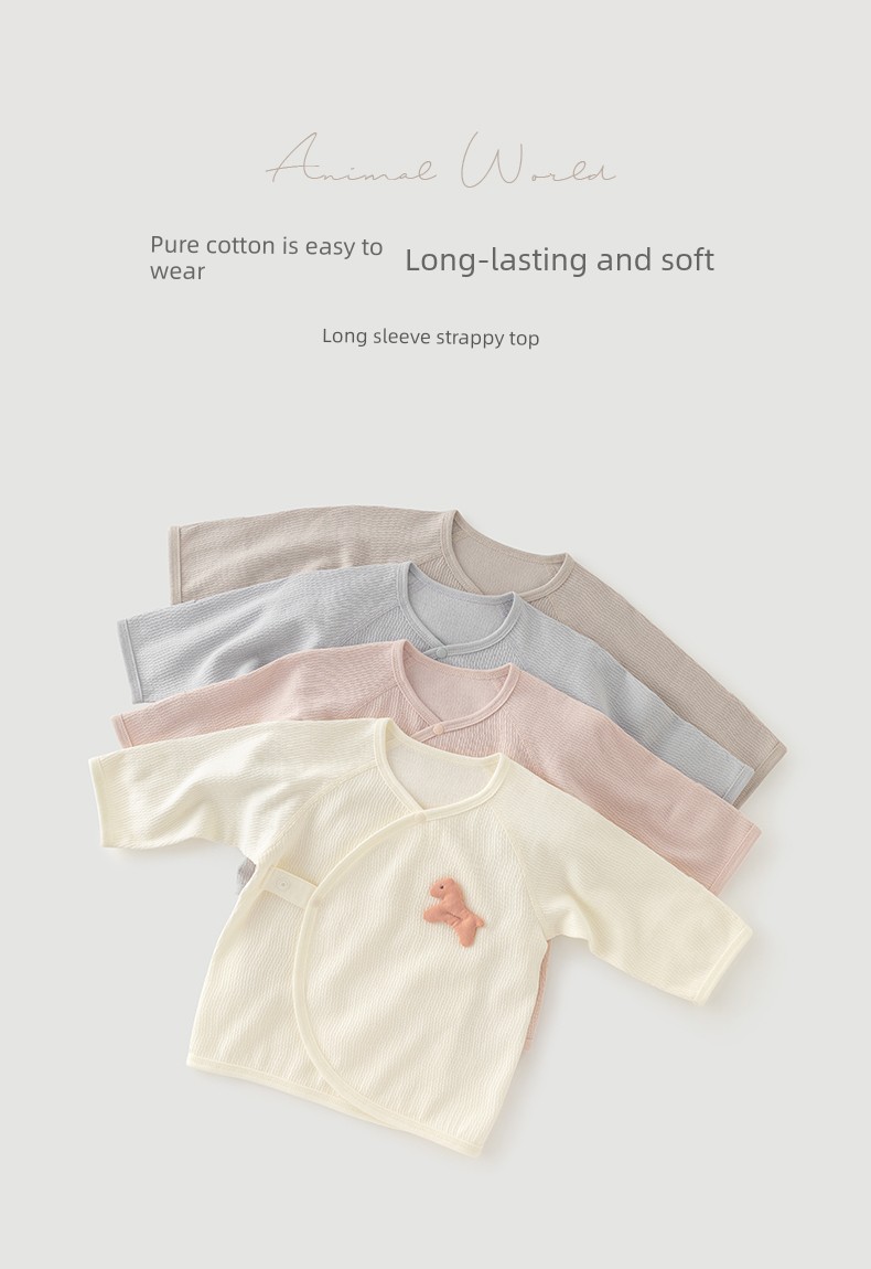 Guiqi Bear Newborn Long-Sleeve Tie-Up Top Spring and Autumn Newborn Baby Monk Clothes Seamless Pure Cotton Infant Delivery Room — 2