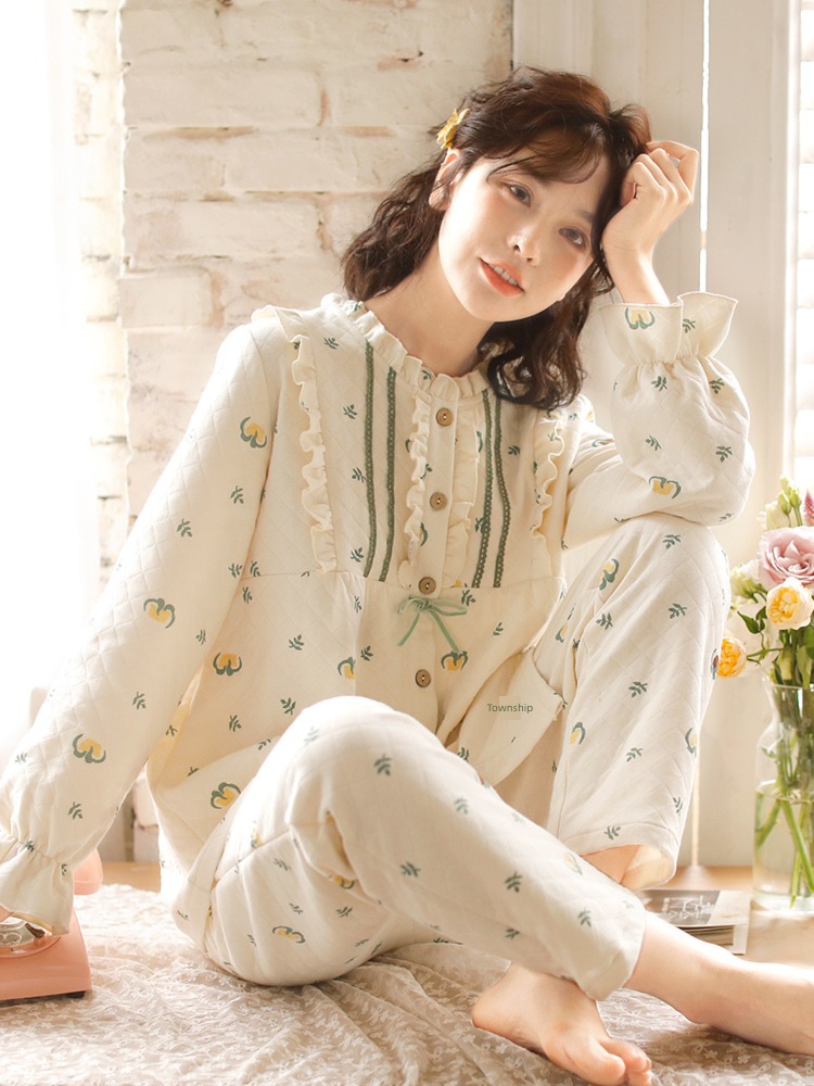 Sleep island female printing Air cotton suit Long sleeve pajamas