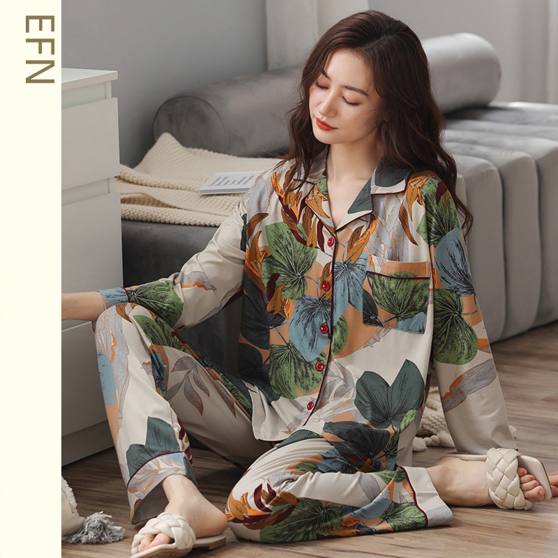 pure cotton autumn Women Thin money middle age mom pajamas