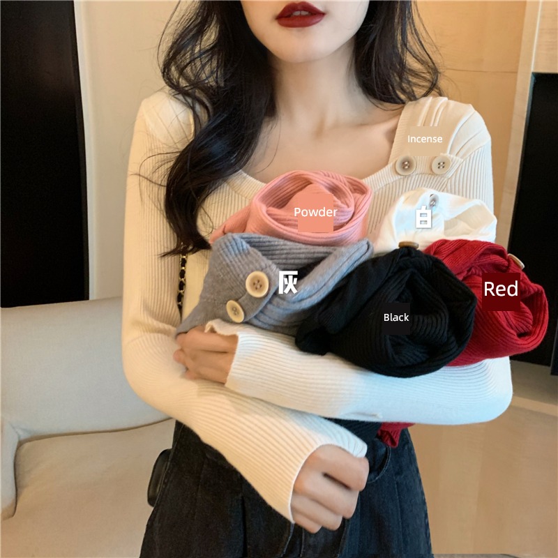 female Autumn and winter Fat mm square neck clavicle jacket Undershirt