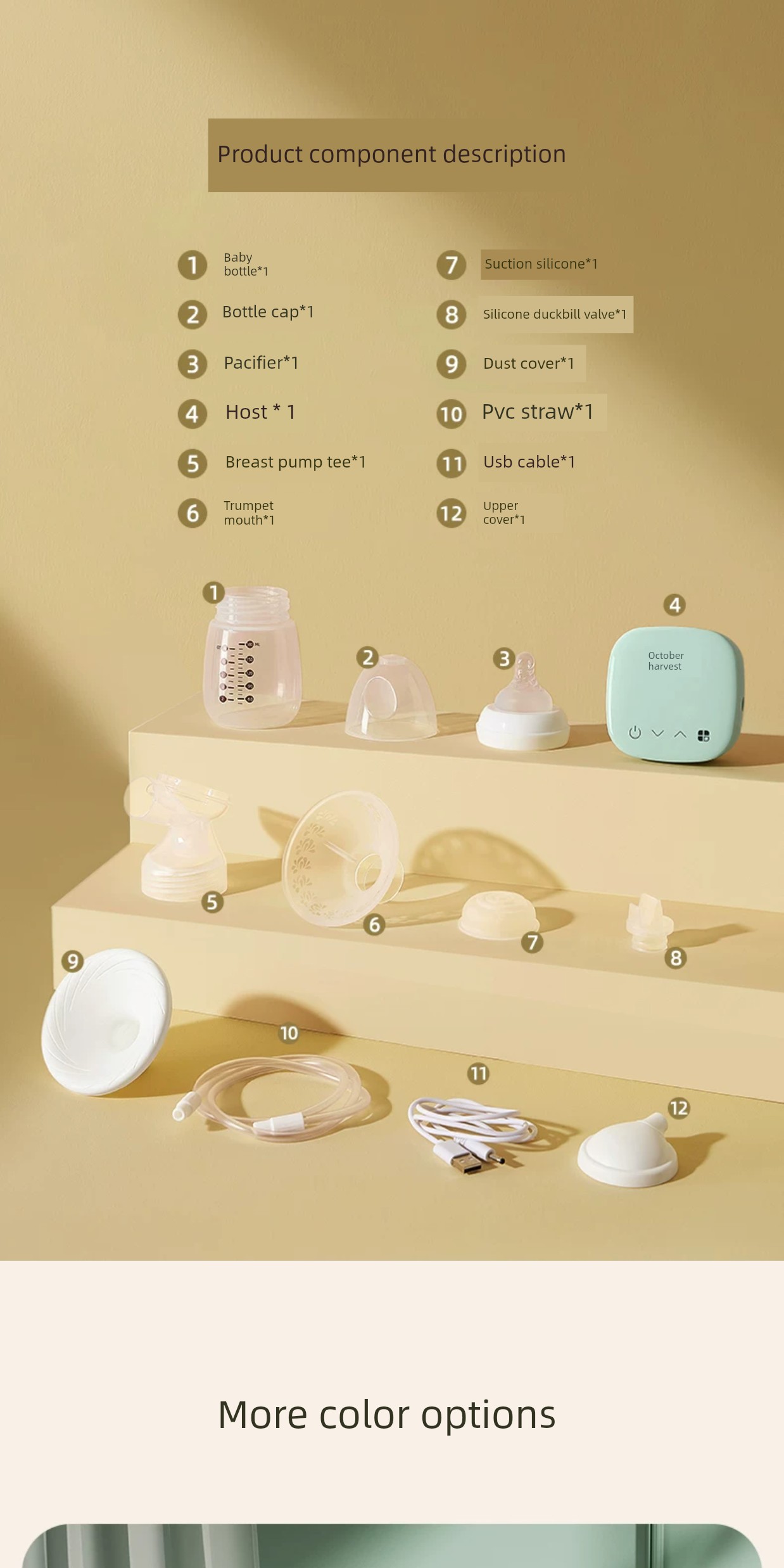 October Crystal Electric Breast Pump with Micro-Vibration Massage, Fully Automatic, Painless, Single-Side Breast Milk Extractor, Adjustable Frequency, — 10