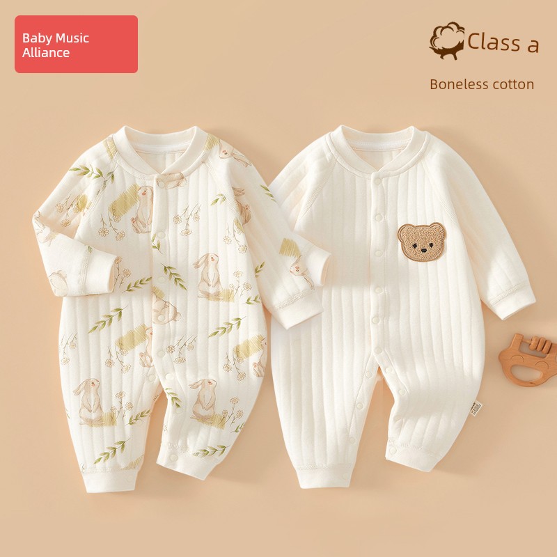Baby Clothes, Winter Clothing for Newborn Babies from 0 to 3 Months, Newborn Infants and Toddlers, Class a Cotton Early Autumn Quilted Jumpsuit — 5