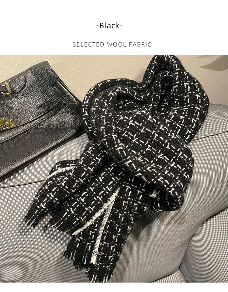 French wool weave female winter Short beard lattice scarf