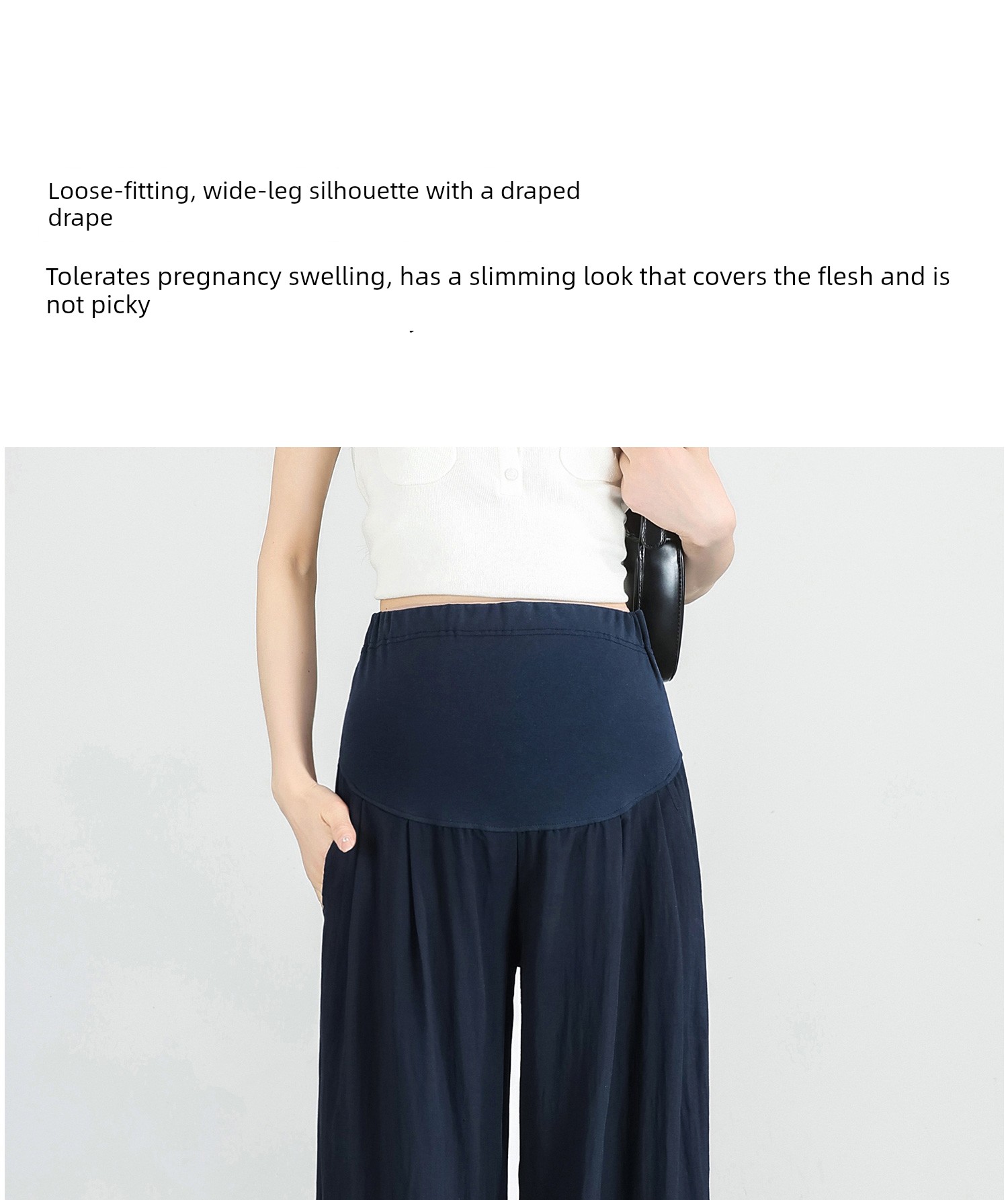 Maternity Premium Wide-Leg Pants Summer Thin Lyocell Cool Linen Casual Pants Ice Silk Draped Maternity Trousers — 15