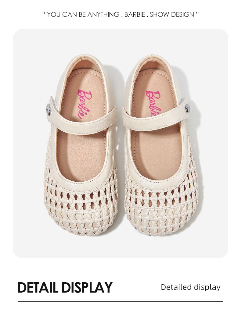 Barbie Children's Shoes, Girls' Shoes, Summer Thin Style 2026 New Leather Shoes, Soft-Soled Single Shoes, Princess Woven Shoes, Kidsren's Sandals — 4