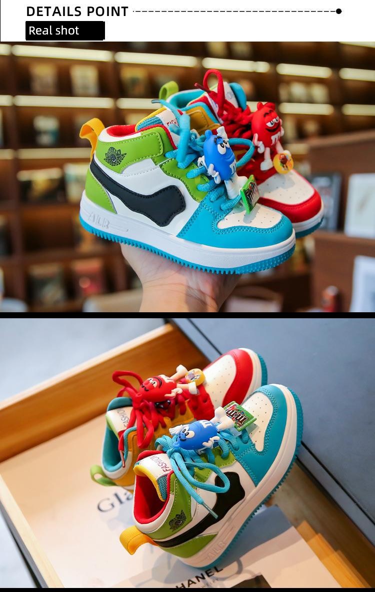 Abc Girls' M&M Sneakers Genuine Leather Children's Shoes 2026 Spring and Autumn Models Boys' High-Top Sports Shoes Elementary School Students' Sneakers — 13