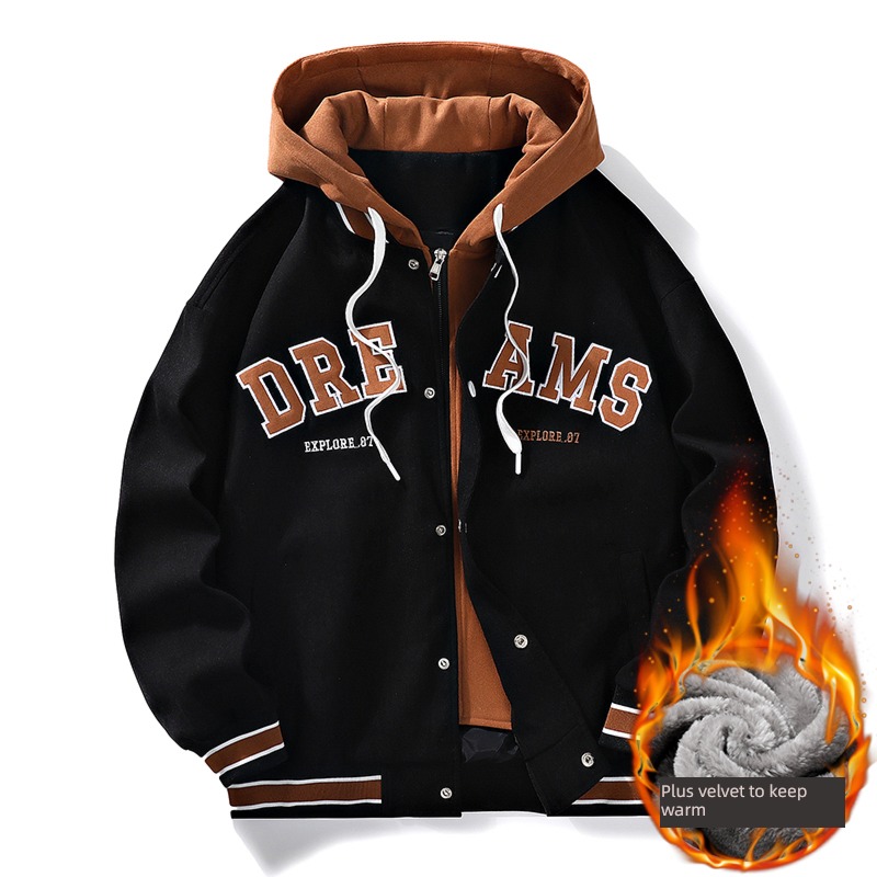 Spring and Autumn Hooded Plush schoolboy easy Fake two
