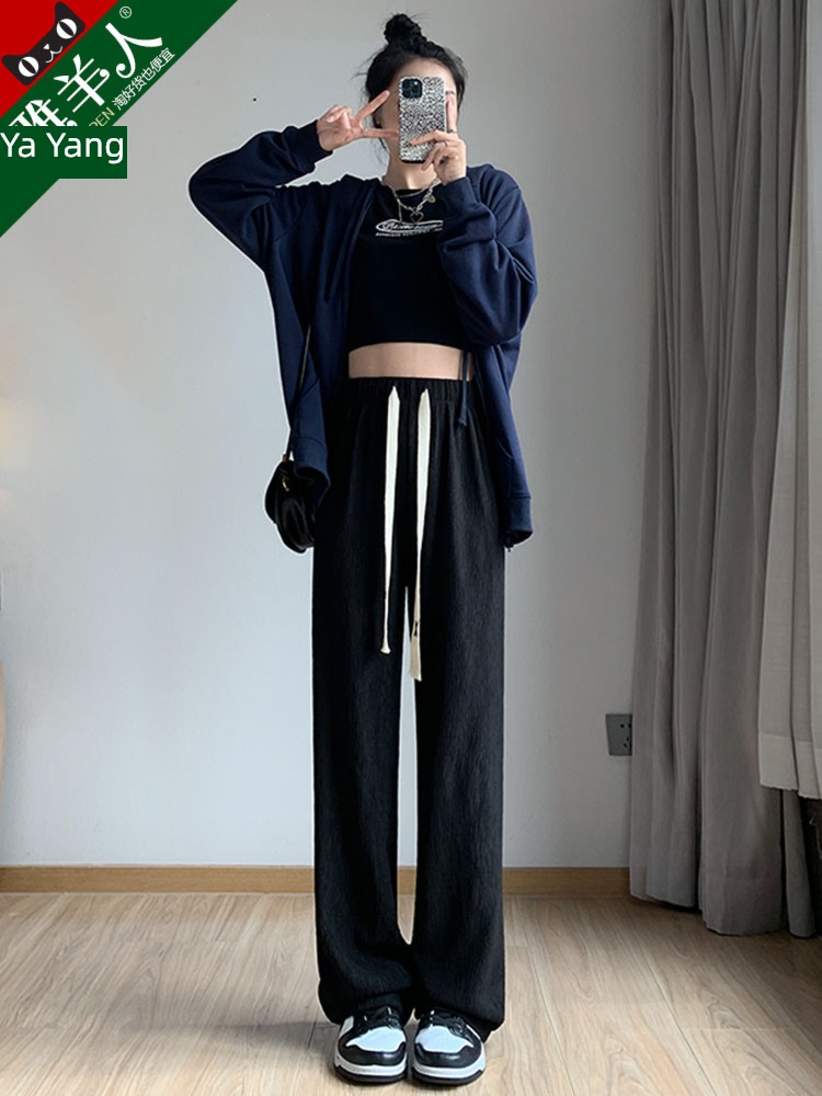 Spring and Autumn Show thin black leisure time easy Straight cylinder Drawstring