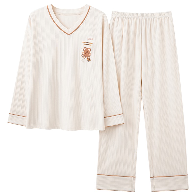 summer female pure cotton Korean version Big size leisure time Autumn and winter pajamas