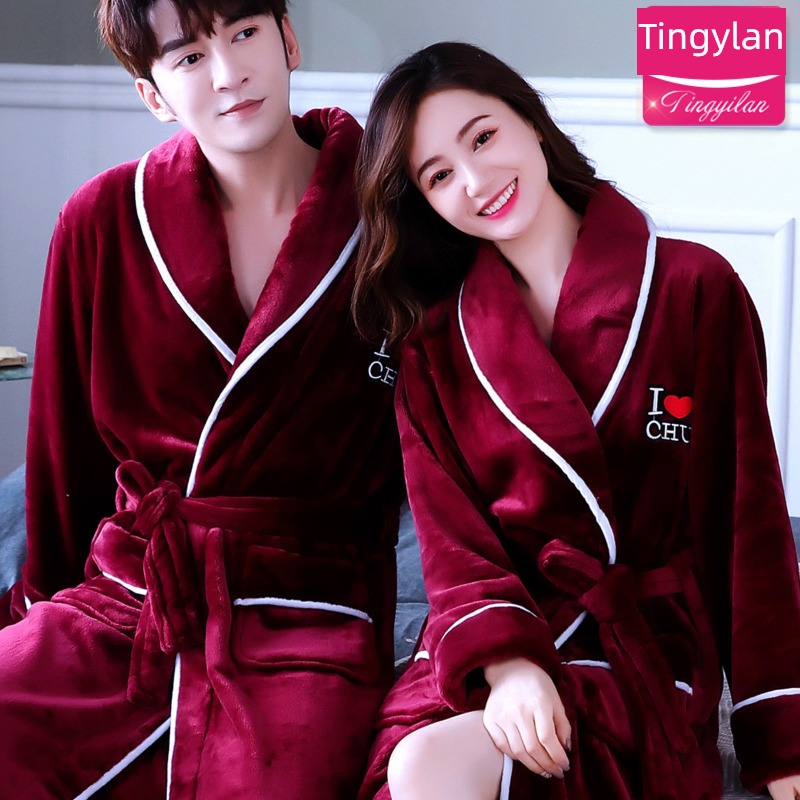 Flannel men and women lengthen Autumn and winter lovers robe