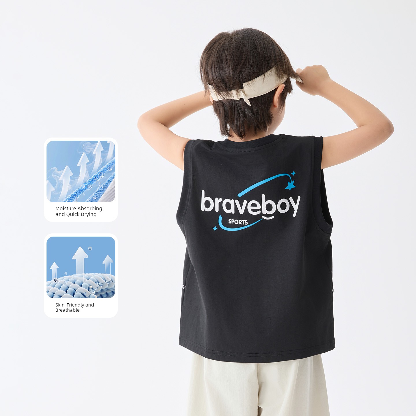 Haima's Boys' Pure Cotton Summer Thin Vest 2026 New Style Children's Sleeveless T-Shirt Boys' Outerwear Set Trendy — 8
