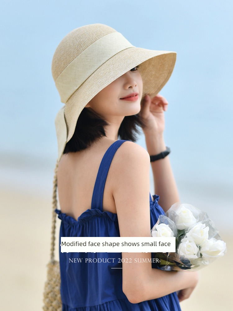 Siggi   Hat female summer Sunscreen Straw hat solar system Straw weaving Sun hat Travel on vacation sandy beach Foldable Sun hat
