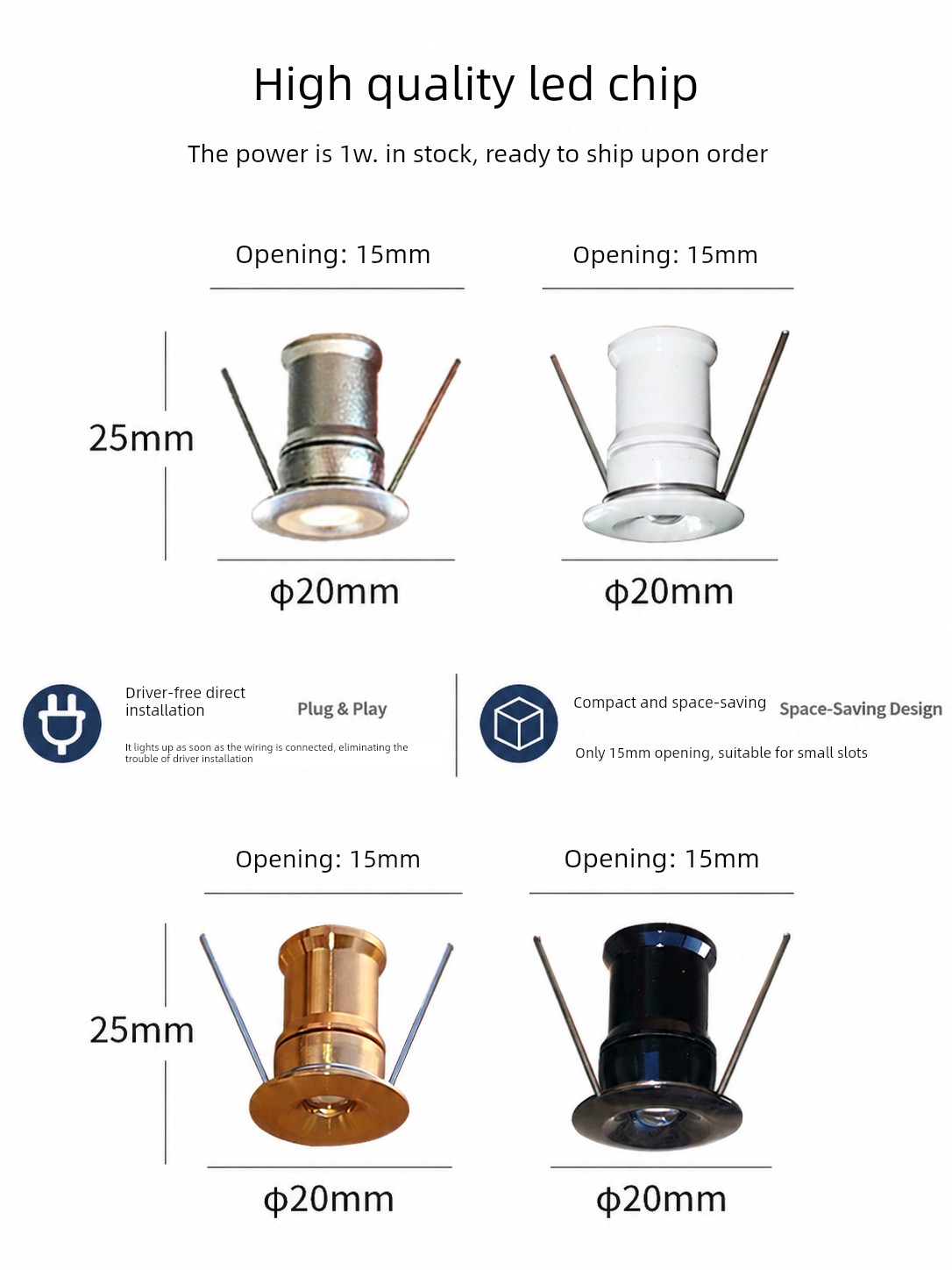Embedded Driver-Free 15mm Mini Spotlight 1W Super Small Starry Sky Led Display Cabinet Light 220V