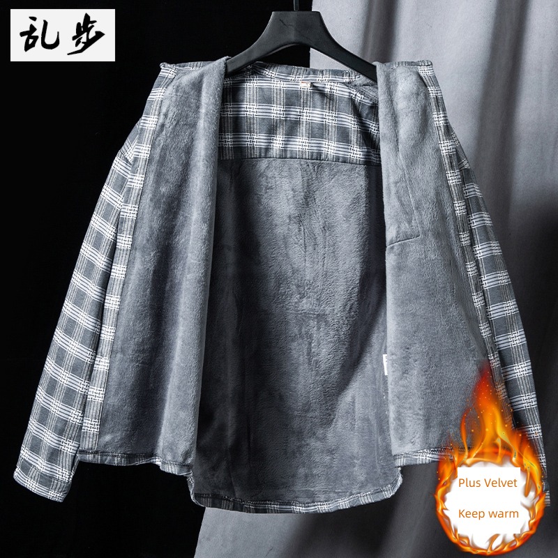 Inch shirt Long sleeve Plush leisure time winter clothes lattice shirt