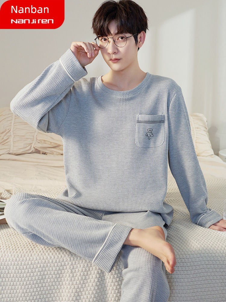 NGGGN man pure cotton teenagers grid pajamas