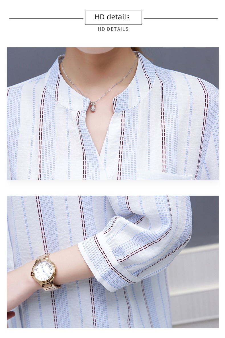 stripe easy summer jacket Middle sleeve Chiffon shirt