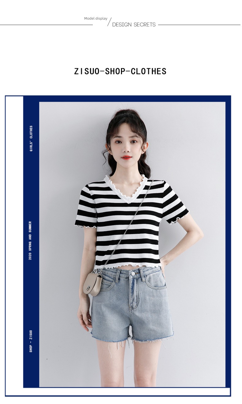 V-neck Ice silk T-shirt Exposed navel have cash less than that is registered in the accounts jacket Sweater