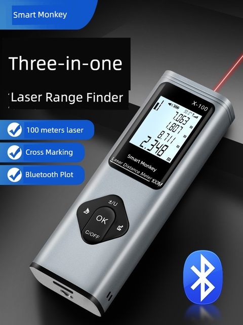 Smart Monkey Three-in-One Laser Range Finder High Precision Infrared Measuring Meter Cross-Bluetooth Drawing Room Meter