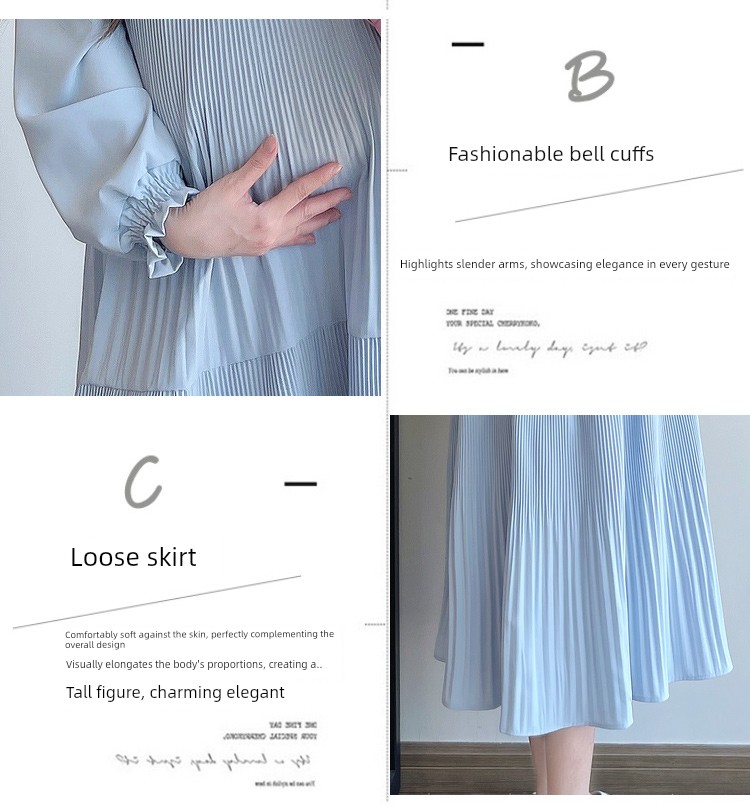 Maternity Wear 2026 New Autumn Style Loose Slimming Pleated Dress for Pregnant Mothers, High-End Nursing Long Dress — 7
