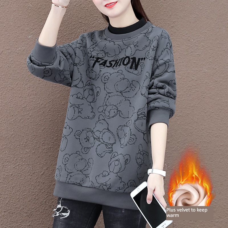 Half high collar Plush Korean version easy Covering buttocks Show thin Sweater