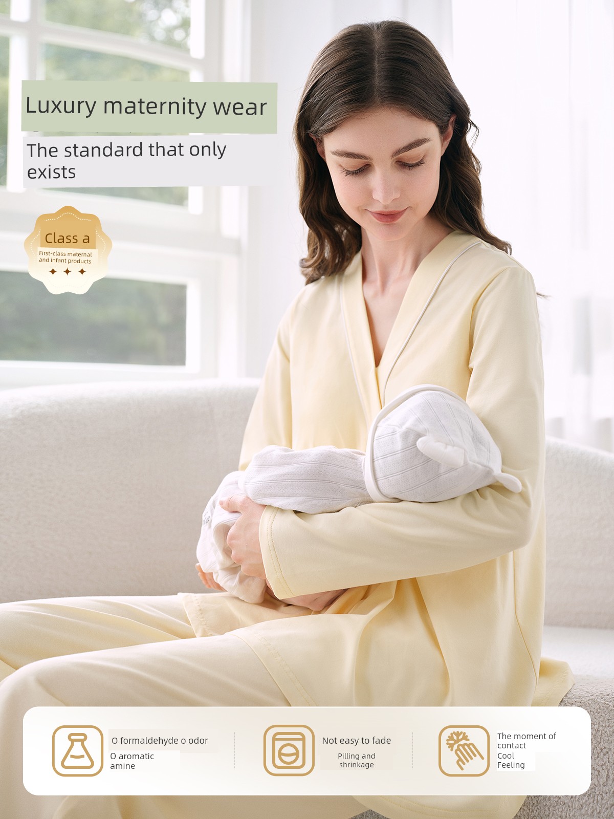 Jq Jingqi Maternity Pajamas with Breast Pads, Pure Cotton Postpartum Maternity Sleepwear, Nursing and Breastfeeding Hospital Home Wear Set for Women — 4