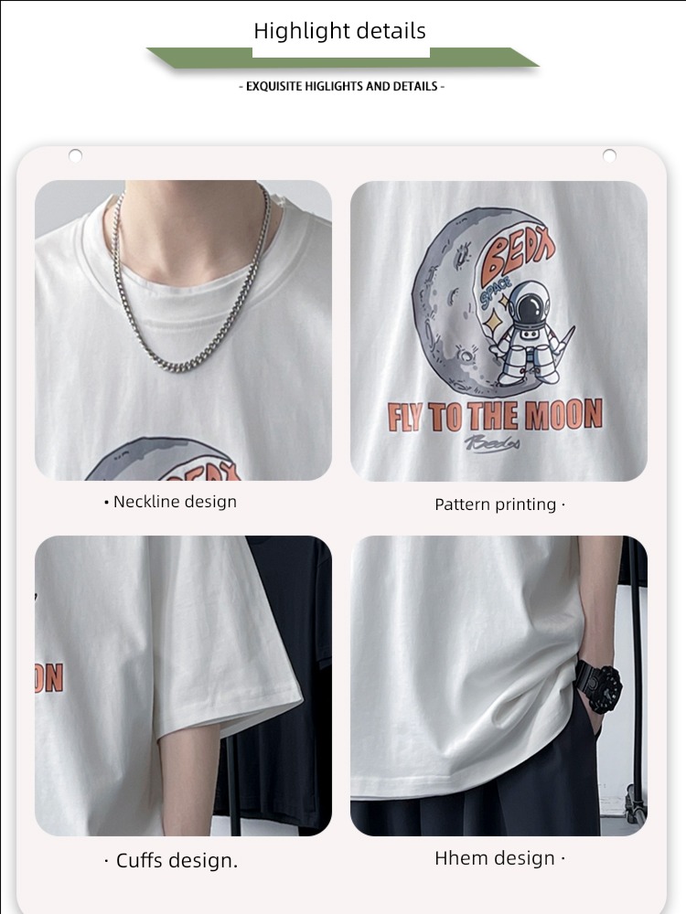 man leisure time Port style Cartoon astronaut Short sleeve T-shirt
