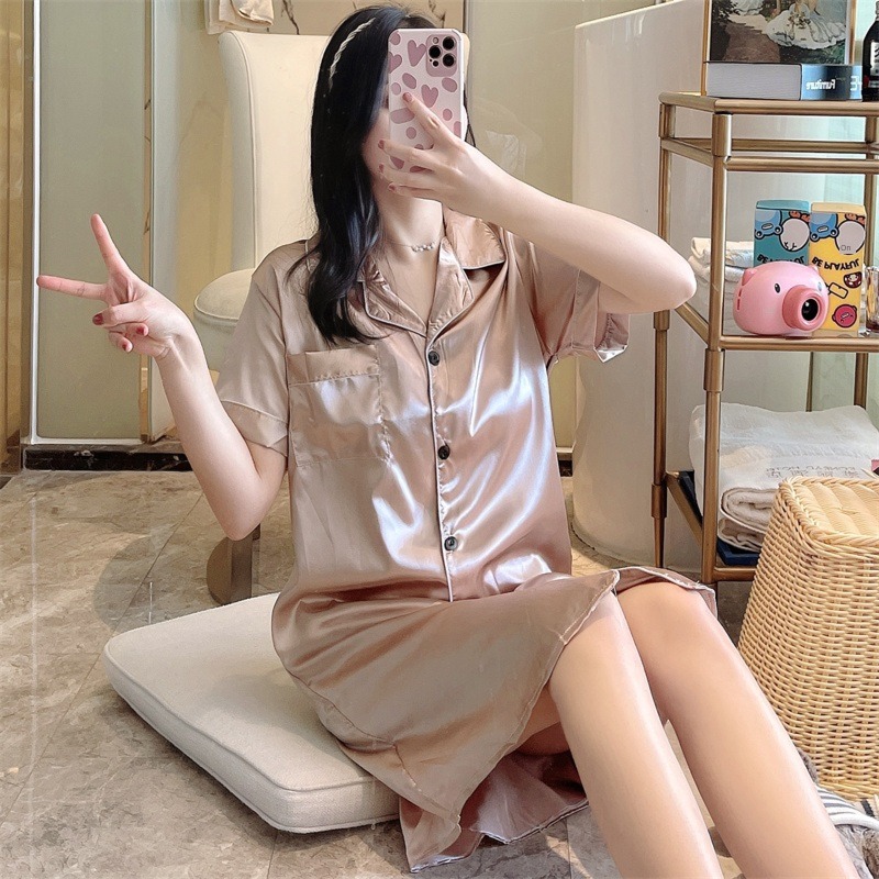 sexy summer simulation silk Seductive white Nightdress