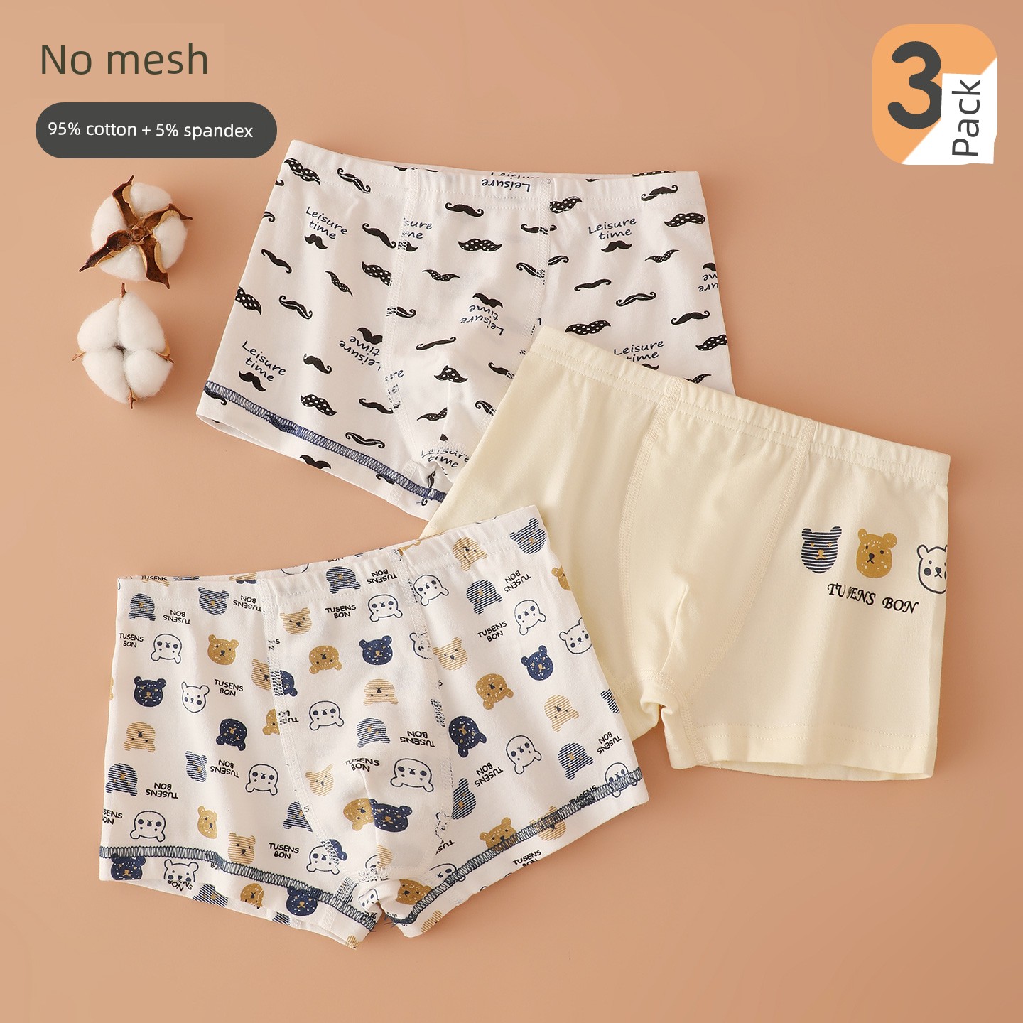 3 PCs No Side Seam Cotton Elastic Children's Underpants — 7