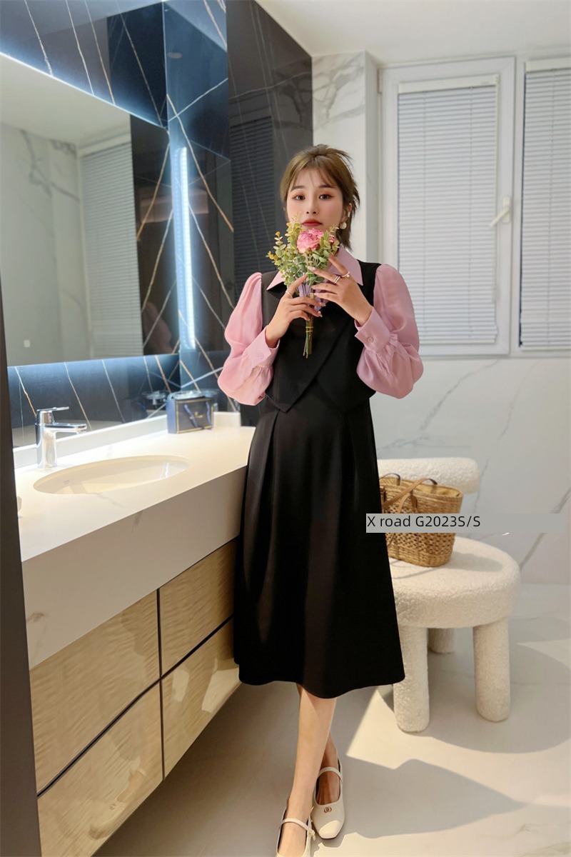 Women's wear Long sleeve Show thin fashion Shirt skirt Three piece set