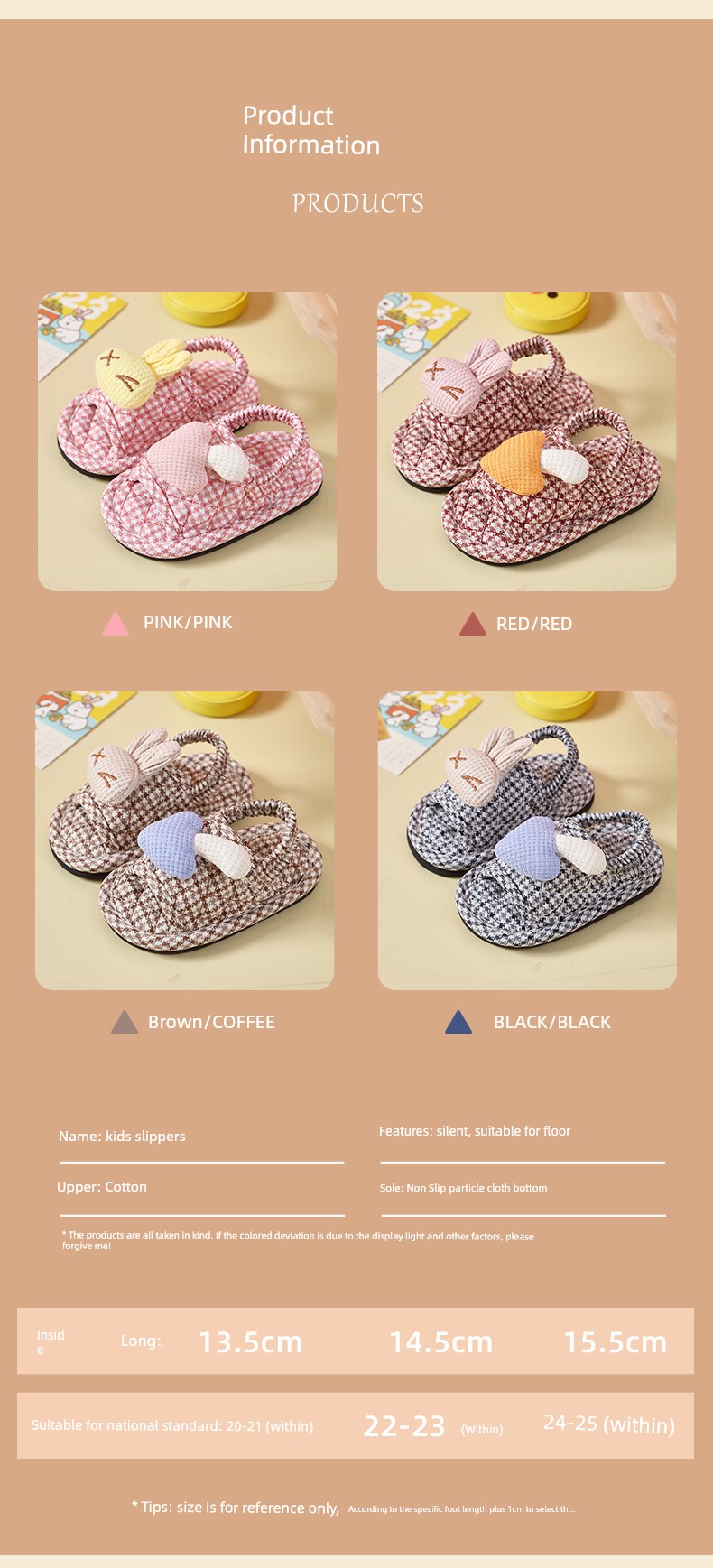 Children's Cloth Cotton Slippers Toddler Little Girl 1-2-3 Years Old Non Slip Soft Bottom Home Shoes Baby Slippers — 3